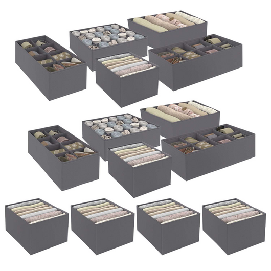 IDMarket - Lote de 14 cajas organizadoras de tocador gris antracita
