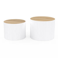IDMarket - Lote de 2 mesas de centro cilíndricas GALIA de madera y blanco