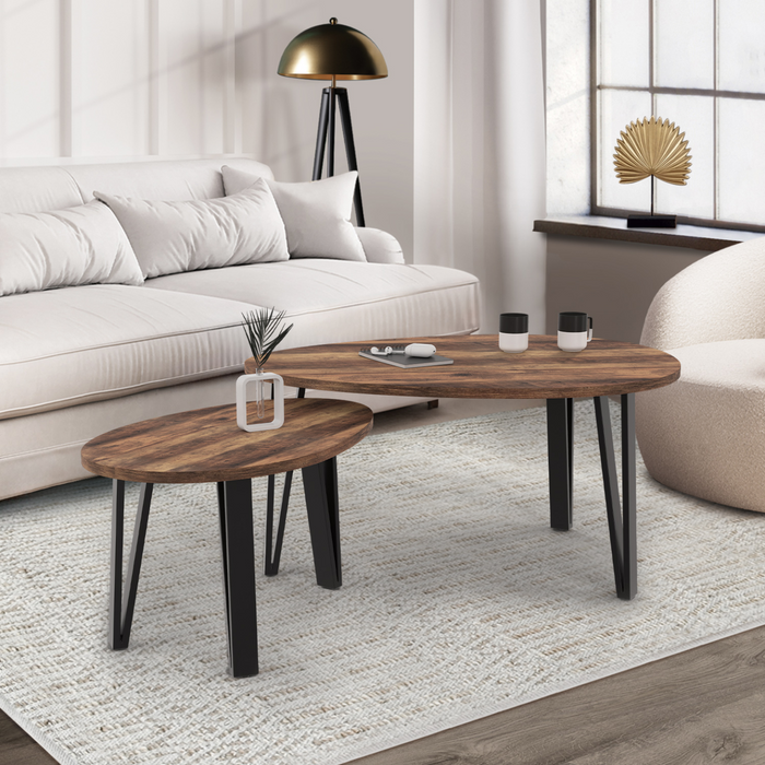 IDMarket - Lote de 2 mesas de centro nido de madera AUSTRIA, pata de alfiler negra