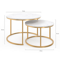 IDMarket - Lote de 2 mesas de centro redondas ALASKA 54/70 con efecto mármol y patas doradas