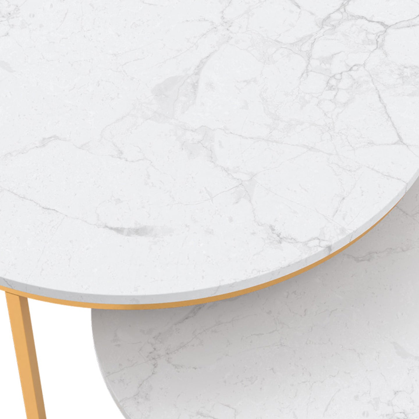 IDMarket - Lote de 2 mesas de centro redondas ALASKA 54/70 con efecto mármol y patas doradas