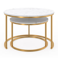 IDMarket - Lote de 2 mesas de centro redondas ALASKA 54/70 con efecto mármol y patas doradas