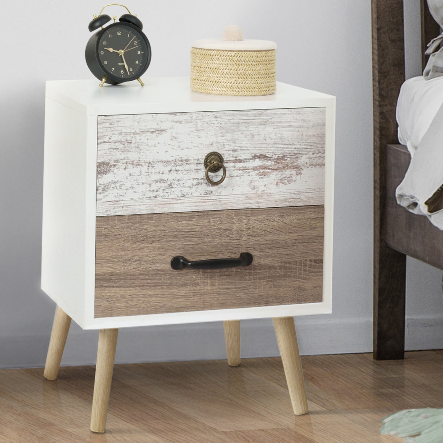 IDMarket - Lote de 2 mesillas de noche escandinavas de 2 cajones BAHIA