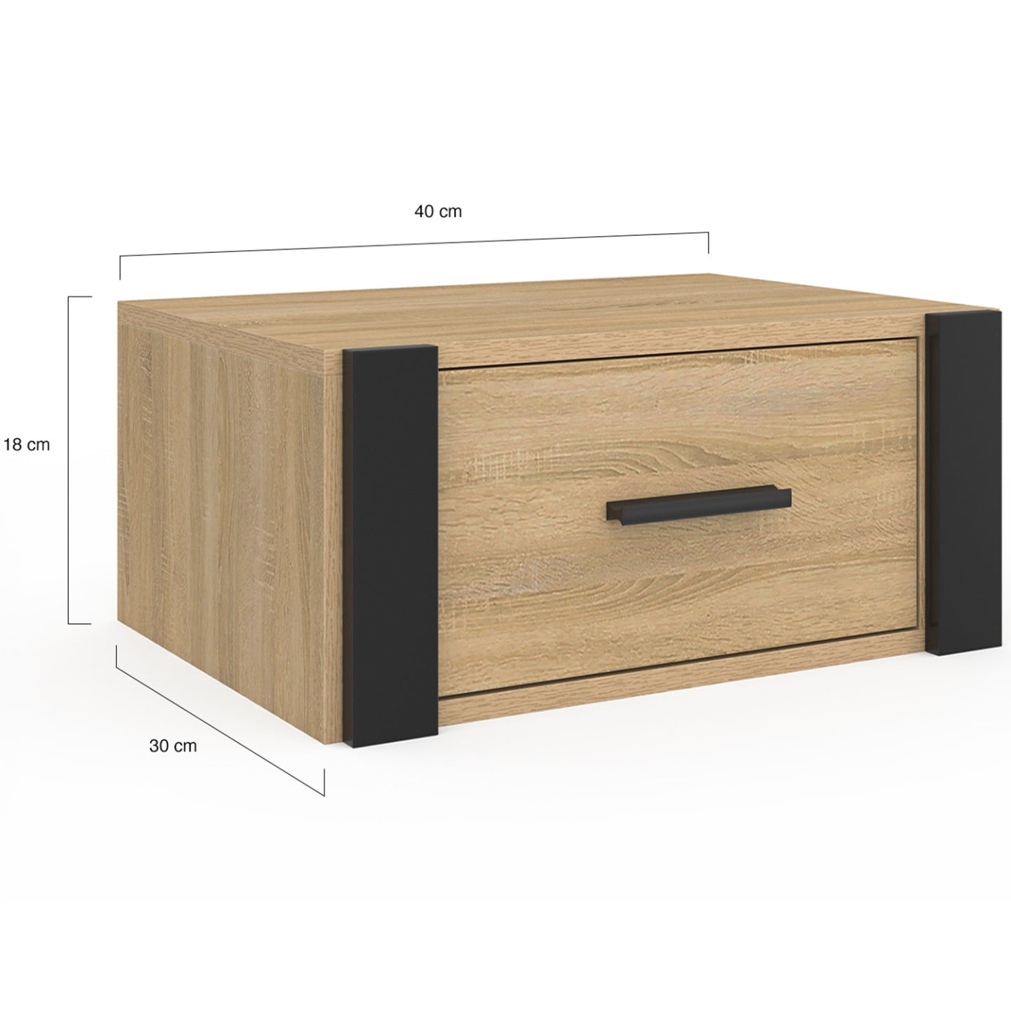 IDMarket - Lote de 2 mesillas de noche murales ONYX con estantes de madera y negros