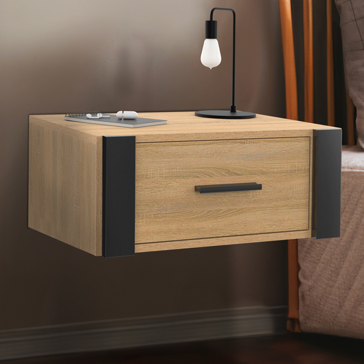 IDMarket - Lote de 2 mesillas de noche murales ONYX con estantes de madera y negros