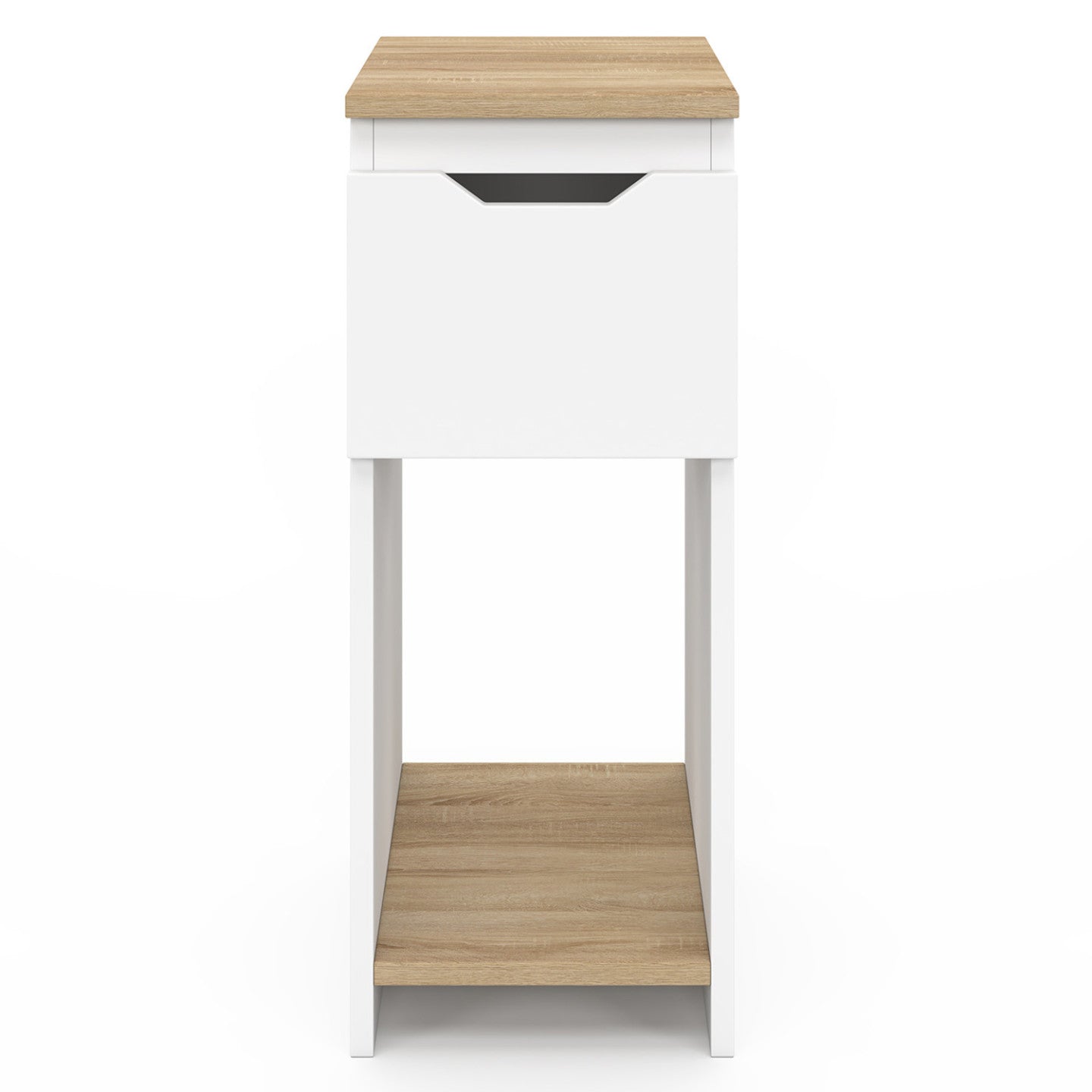 IDMarket - Lote de 2 mesitas de noche ANOUK, 1 cajón y una hornacina, blanco y madera