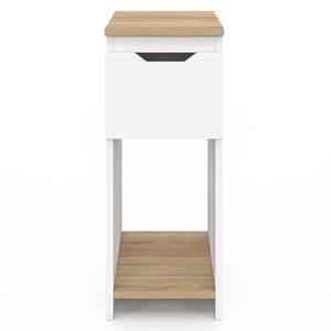 IDMarket - Lote de 2 mesitas de noche ANOUK, 1 cajón y una hornacina, blanco y madera