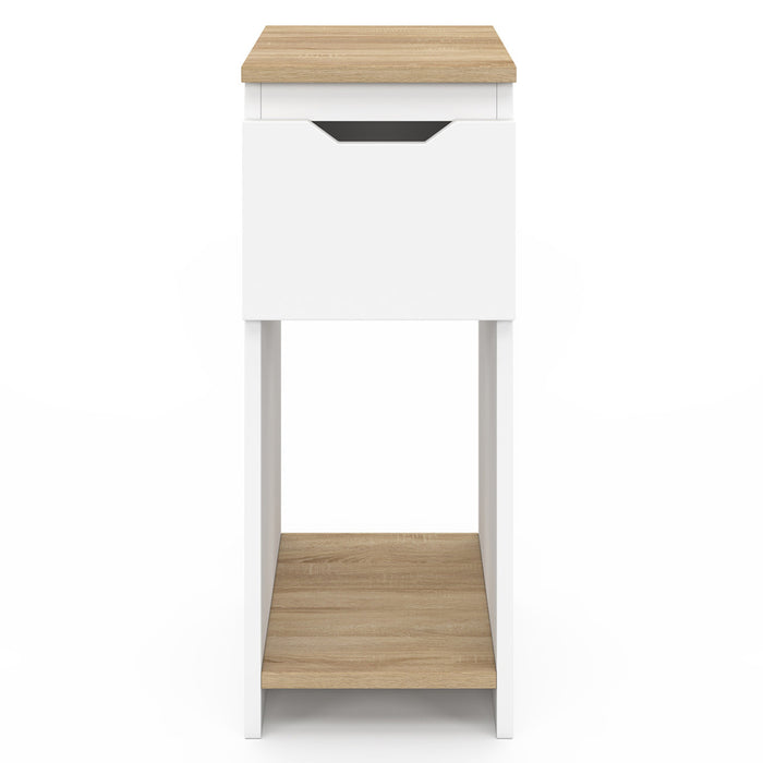 IDMarket - Lote de 2 mesitas de noche ANOUK, 1 cajón y una hornacina, blanco y madera