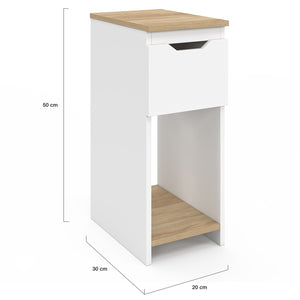 IDMarket - Lote de 2 mesitas de noche ANOUK, 1 cajón y una hornacina, blanco y madera