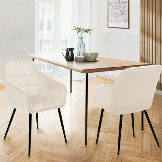 IDMarket - Lote de 2 sillas de comedor MADY de terciopelo beige con reposabrazos