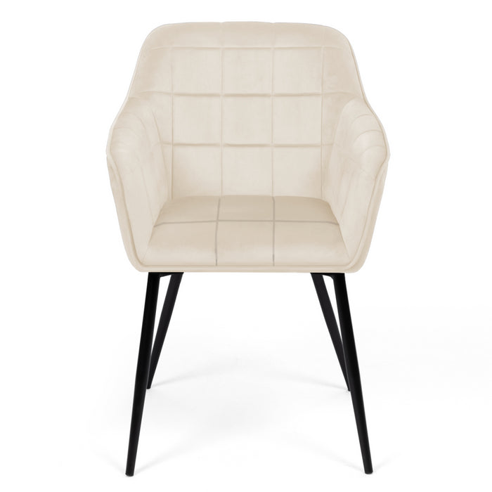 IDMarket - Lote de 2 sillas de comedor MADY de terciopelo beige con reposabrazos