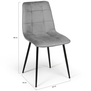 IDMarket - Lote de 4 sillas mixtas de terciopelo pastel MILA en azul, gris claro, gris oscuro y rosa