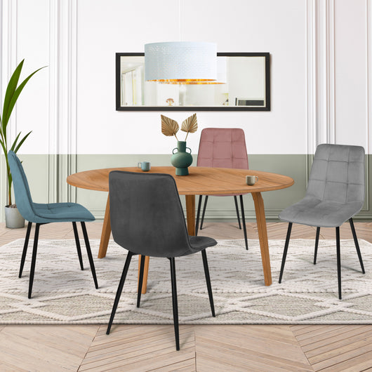 IDMarket - Lote de 4 sillas mixtas de terciopelo pastel MILA en azul, gris claro, gris oscuro y rosa
