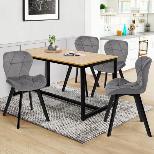 IDMarket - Lote de 4 sillas ROBINE de terciopelo gris claro con patas negras