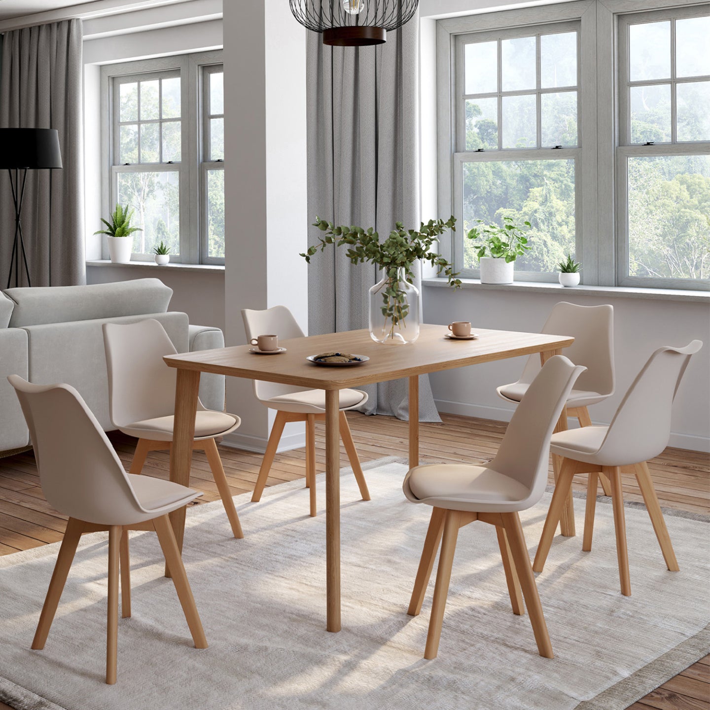 IDMarket - Lote de 6 sillas de comedor escandinavas SARA beige