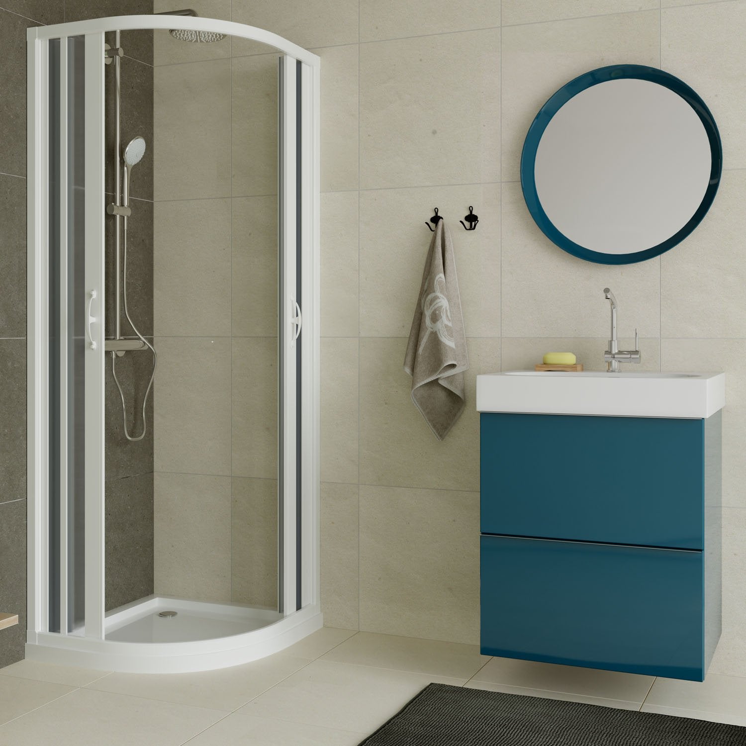 Box doccia a soffietto in PVC 90x90 cm H 185 mod. Loto con apertura centrale