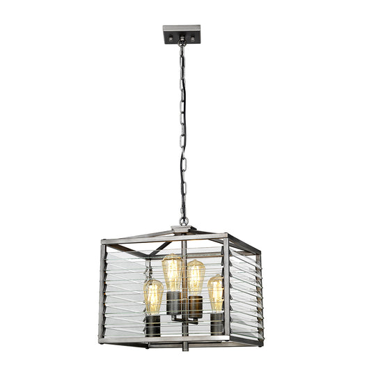 Lampadario Industrial Nordico Louvre Acciaio Canna Di Fucile Vetro 4 Luci E27