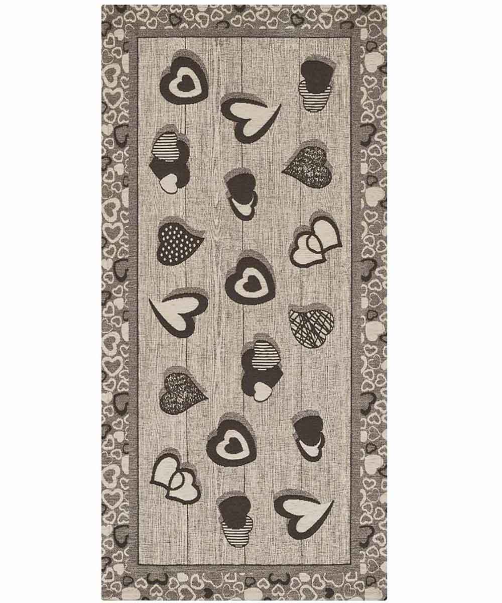 Tappeto LOVELY grigio ardesia moderno cuori, passatoia cucina multiuso lavabile antiscivolo cm.55x240