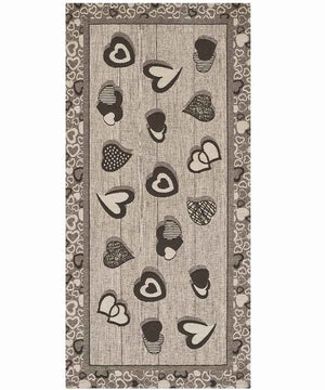 Tappeto LOVELY grigio ardesia moderno cuori, passatoia cucina multiuso lavabile antiscivolo cm.55x140