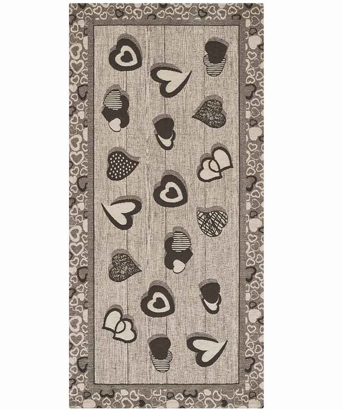 Tappeto LOVELY grigio ardesia moderno cuori, passatoia cucina multiuso lavabile antiscivolo cm.55x140