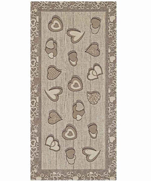 Tappeto LOVELY beige tortora moderno cuori, tappetino multiuso lavabile antiscivolo cm.55x80