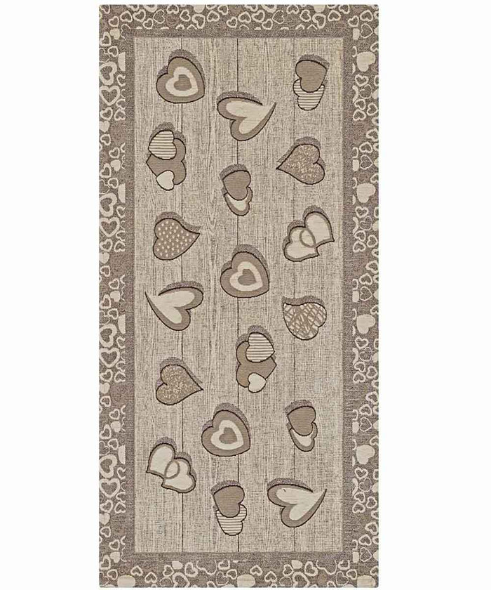 Tappeto LOVELY beige tortora moderno cuori, tappetino multiuso lavabile antiscivolo cm.55x80