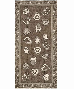 Tappeto LOVELY marrone fango moderno cuori, passatoia cucina multiuso lavabile antiscivolo cm.55x240