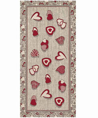 Tappeto LOVELY beige rosso moderno cuori, passatoia cucina multiuso lavabile antiscivolo cm.55x140