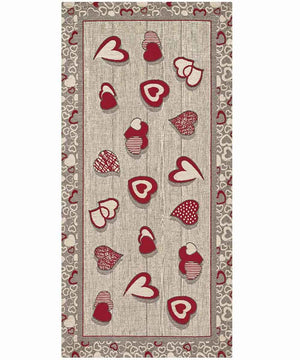 Tappeto LOVELY beige rosso moderno cuori, tappetino multiuso lavabile antiscivolo cm.55x80