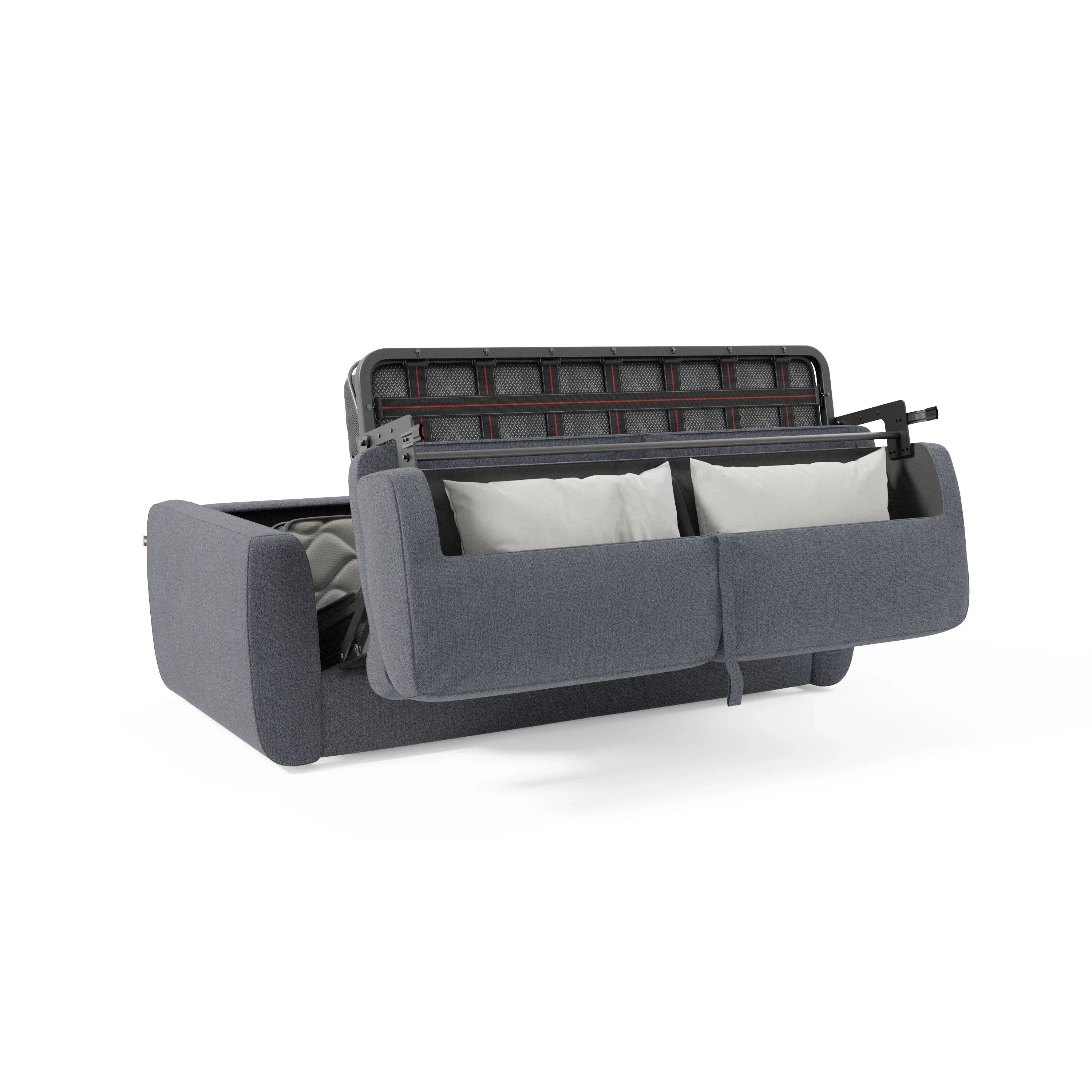 Leonida Divano letto sfoderabile e materasso H18 cm - vano portaguanciali in tessuto Smacchiabile T23 222 cm blu grafite