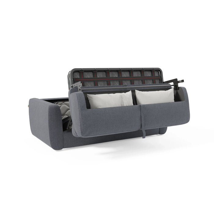 Leonida Divano letto sfoderabile e materasso H18 cm - vano portaguanciali in tessuto Smacchiabile T23 222 cm blu grafite