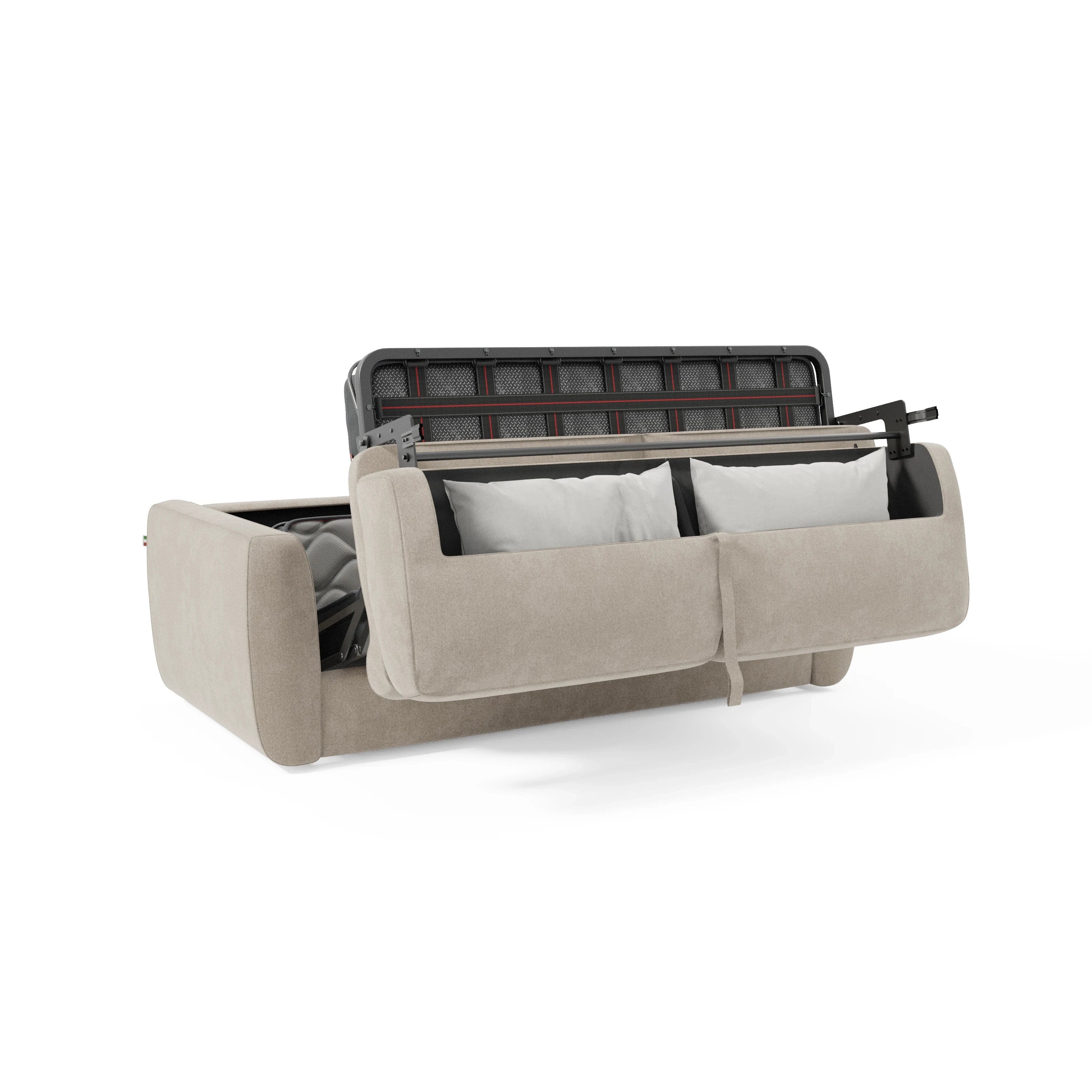 Leonida Divano letto sfoderabile e materasso H18 cm - vano portaguanciali in tessuto Smacchiabile T23 202 cm panna