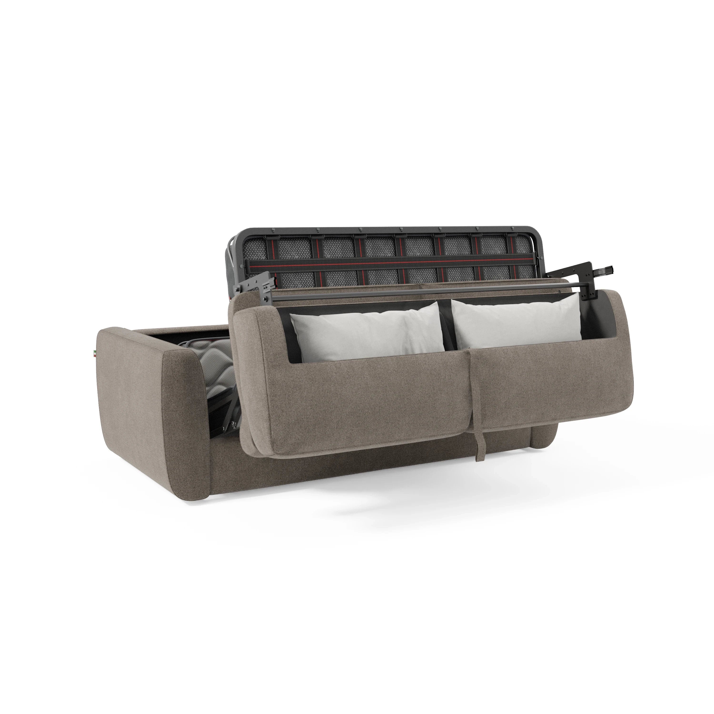 Leonida Divano letto sfoderabile e materasso H18 cm - vano portaguanciali in tessuto Smacchiabile T23 202 cm talpa