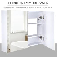 Homcom Armadietto Pensile da Bagno con Specchiera e 3 Ripiani in MDF Bianco 80 x 60 x 15cm