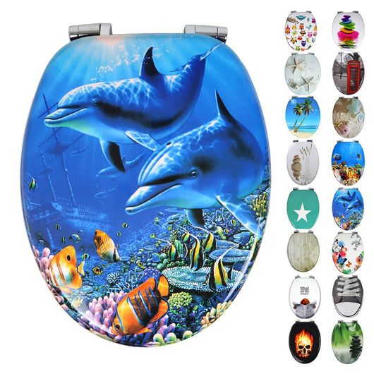 Sedile copri wc universale frizionato fantasia mdf chiusura rallentata *** fantasia delfino, confezione 1