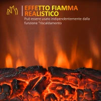 Camino Elettrico con Effetto Fiamma Stile Retrò, Termostato 1000-2000W e Luce Regolabile, Nero