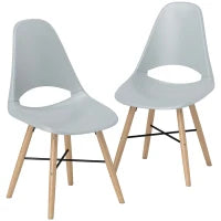 Set di 2 Sedie da Pranzo in Plastica e Legno Stile Nordico con Schienale Curvato, Grigio