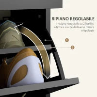 Mobile Scarpiera da 12 Paia con 2 Ripiani Interni Regolabili e 2 Cassetti, in Legno, 80x30x91.5 cm, Nero