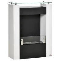 Camino Bioetanolo con Serbatoio da 1.5L e Copertura 20m², Biocamino in Acciaio e Vetro, 60x20x79cm, Bianco e Nero