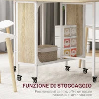 Tavolo da Pranzo Pieghevole per 6 Persone max con Ripiano, in Legno e Metallo, 130x80x74 cm, Bianco e color Legno