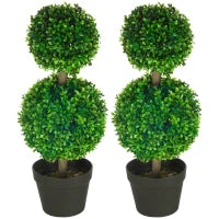 Set da 2 Piante di Bosso a 2 Sfere Realistiche con Vaso incluso, a Fondo Rinforzato ed Erba, 60 cm