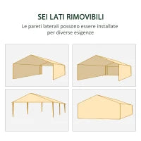 Gazebo da Giardino per Feste con 6 Pareti Rimovibili a Zanzariera, 582x295x255cm, Bianco