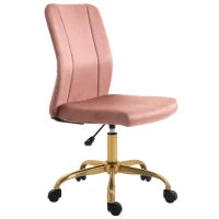 Sedia da ufficio design contemporaneo poltrona girevole 360° ergonomica schienale curvo altezza regolabile rivestimento velluto 56 x 60 x 102 cm rosa e dorato