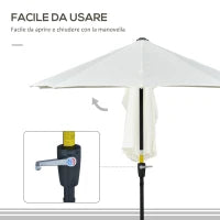 Ombrellone Semicircolare con Manovella e Tettuccio Anti UV, 200x190x240 cm, Crema