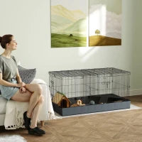 Gabbia per Animali Piccoli 2 in 1, Coperchio Rimovibile e Sezioni Separate, 121x61x61 cm, Nero