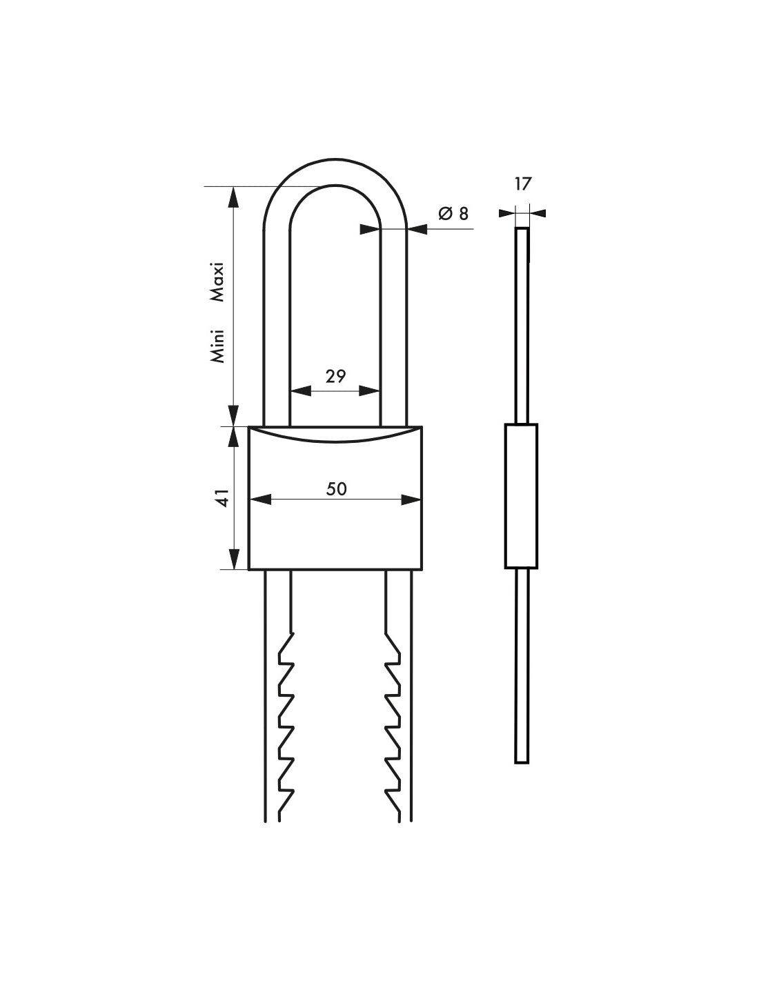 Lucchetto di sicurezza 50mm arco in acciaio a lunghezza regolabile, ottone 2 chiavi acciaio - THIRARD