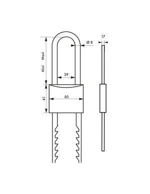 Lucchetto di sicurezza 50mm arco in acciaio a lunghezza regolabile, ottone 2 chiavi acciaio - THIRARD