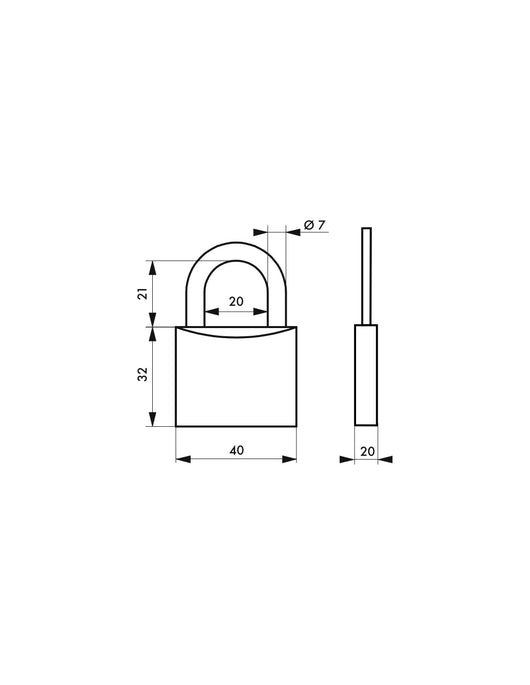Lucchetto a chiave bombato, alluminio, 40mm, arco in acciaio temprato, 3 chiavi - Serrurerie de Picardie