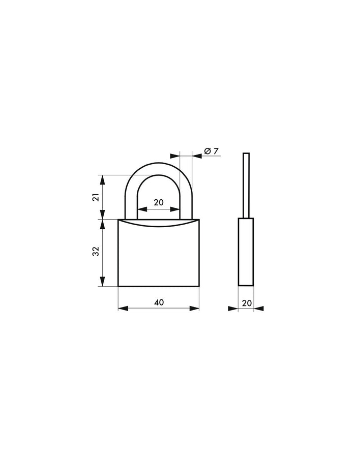 Lucchetto a chiave bombato, alluminio, 40mm, arco in acciaio temprato, 3 chiavi - Serrurerie de Picardie