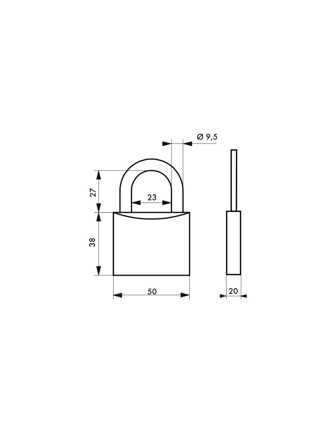 Lucchetto a chiave bombato, alluminio, 50mm, arco in acciaio temprato, 3 chiavi - Serrurerie de Picardie